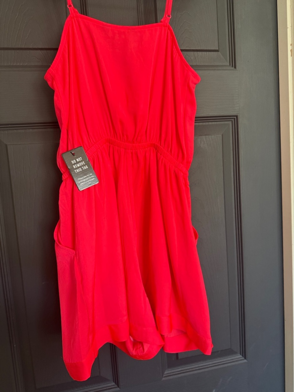Express Bright Red Spaghetti-Strap Wrap Mini Dress - Picture 3 of 4
